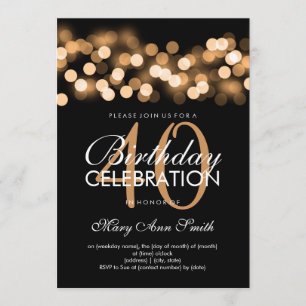 Invitación Elegante Fiesta de cumpleaños número 40 Gold Holly