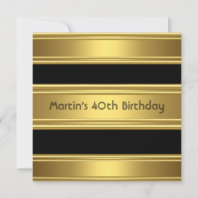 Invitación Elegante fiesta de cumpleaños número 40 negro dora (Anverso)