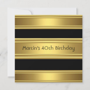 Invitación Elegante fiesta de cumpleaños número 40 negro dora
