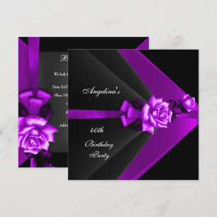Invitación Elegante fiesta de cumpleaños número 40 Rosa negra