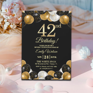 Invitación Elegante Fiesta de Cumpleaños número 42 con Brillo