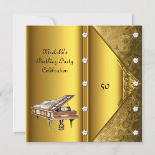 Invitación Elegante fiesta de cumpleaños número 50 al piano v