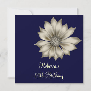 Invitación Elegante Fiesta de Cumpleaños número 50 Azul Marin
