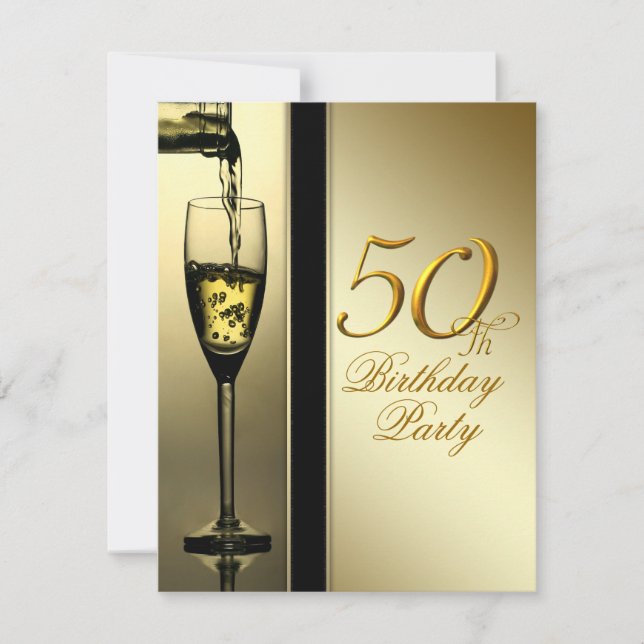 Invitación Elegante fiesta de cumpleaños número 50 de champán (Anverso)