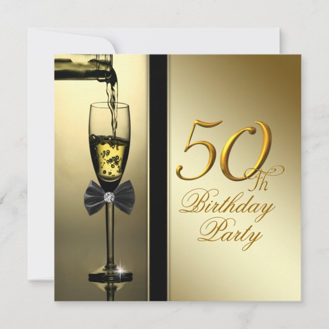 Invitación Elegante fiesta de cumpleaños número 50 de champán (Anverso)