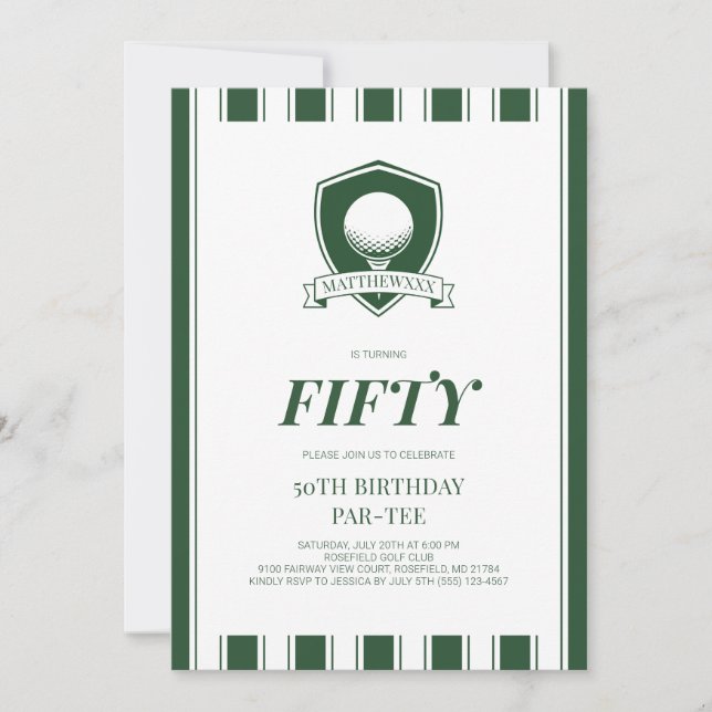 Invitación Elegante fiesta de cumpleaños número 50 de hombres (Anverso)