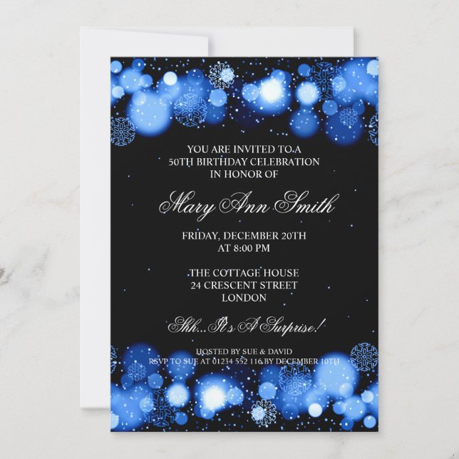Invitación Elegante fiesta de cumpleaños número 50 de inviern (Anverso)