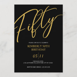 Invitación Elegante fiesta de cumpleaños número 50 en negro y