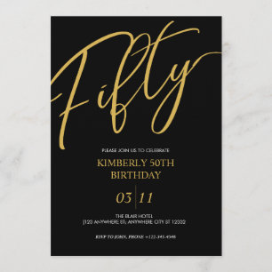 Invitación Elegante fiesta de cumpleaños número 50 en negro y
