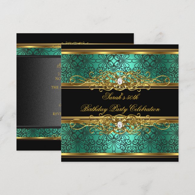 Invitación Elegante fiesta de cumpleaños número 50 jade verde (Anverso / Reverso)