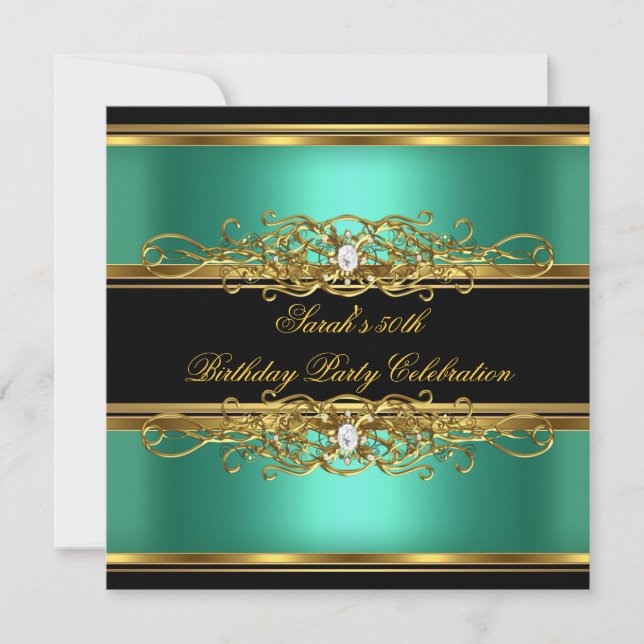 Invitación Elegante fiesta de cumpleaños número 50 Jade verde (Anverso)
