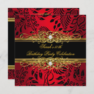Invitación Elegante fiesta de cumpleaños número 50 Red Black 