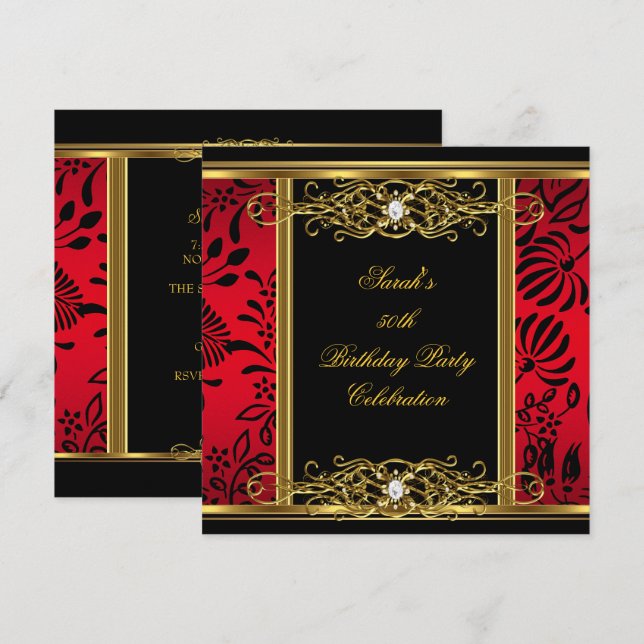 Invitación Elegante fiesta de cumpleaños número 50 Red Black  (Anverso / Reverso)
