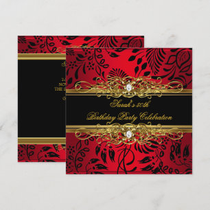 Invitación Elegante fiesta de cumpleaños número 50 rojo negro