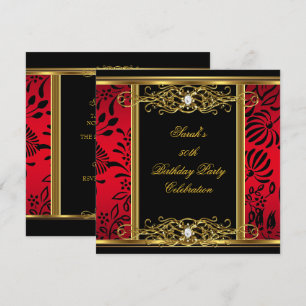 Invitación Elegante fiesta de cumpleaños número 50 rojo negro