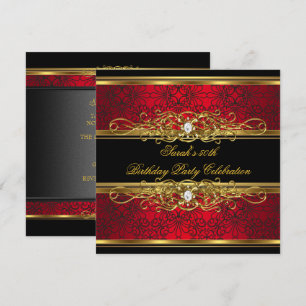 Invitación Elegante fiesta de cumpleaños número 50 rojo negro