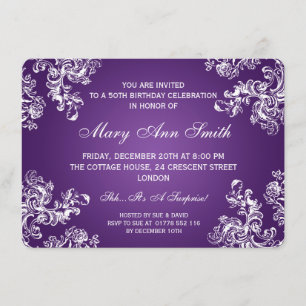 Invitación Elegante fiesta de cumpleaños número 50 Swirls 2 P