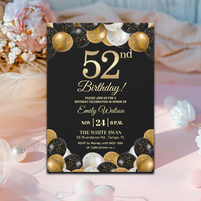 Invitación Elegante Fiesta de Cumpleaños número 52 con Brillo (Subido por el creador)