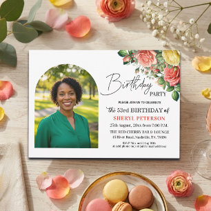Invitación Elegante fiesta de cumpleaños número 53 con flores