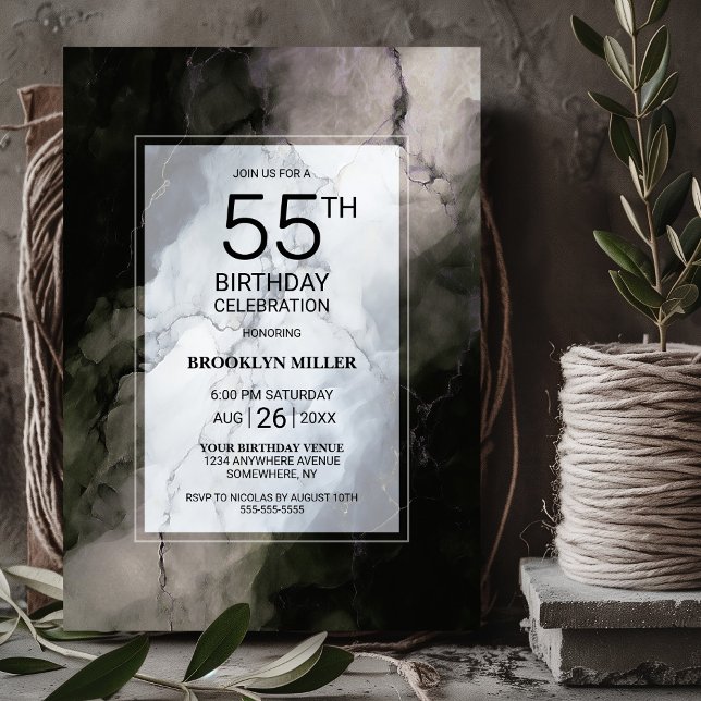 Invitación Elegante fiesta de cumpleaños número 55 de mármol (Subido por el creador)