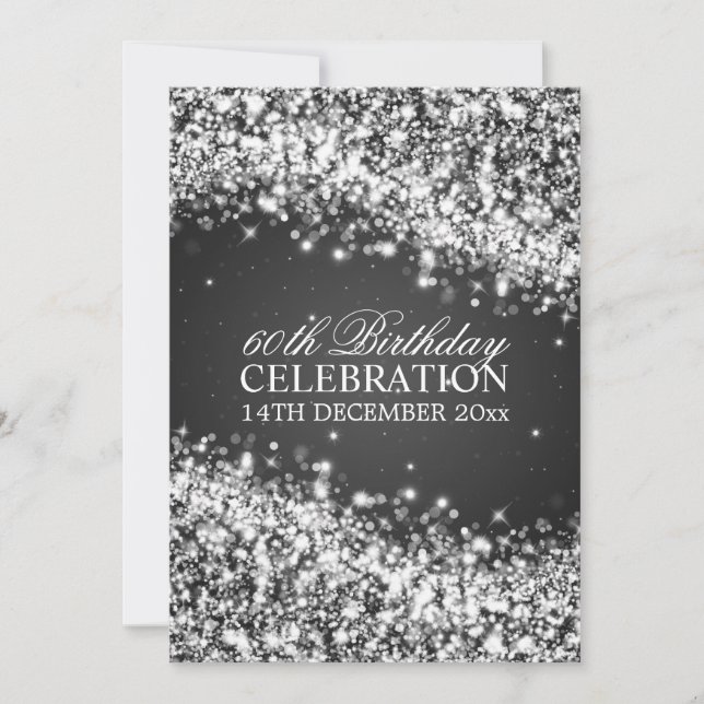 Invitación Elegante fiesta de cumpleaños número 60, brillante (Anverso)