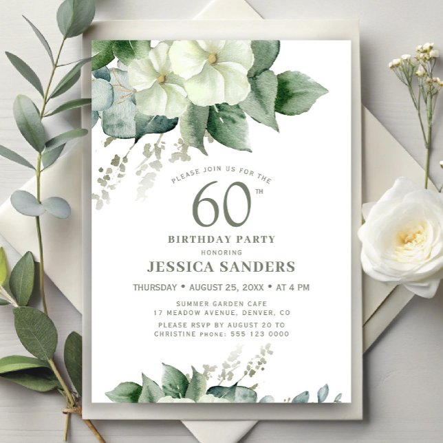 Invitación Elegante fiesta de cumpleaños número 60 con flores (Subido por el creador)