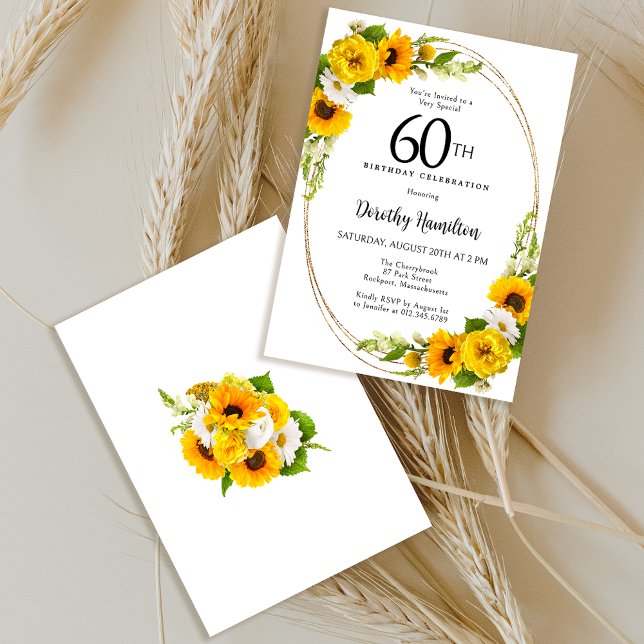 Invitación Elegante fiesta de cumpleaños número 60 de girasol (Subido por el creador)