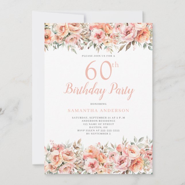Invitación Elegante fiesta de cumpleaños número 60 de la Flor (Anverso)