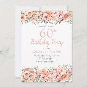 Invitación Elegante fiesta de cumpleaños número 60 de la Flor