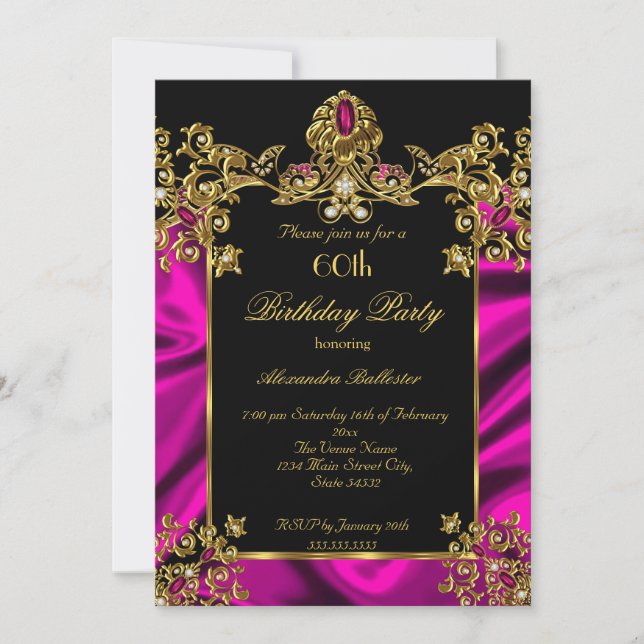 Invitación Elegante fiesta de cumpleaños número 60 de seda ro (Anverso)