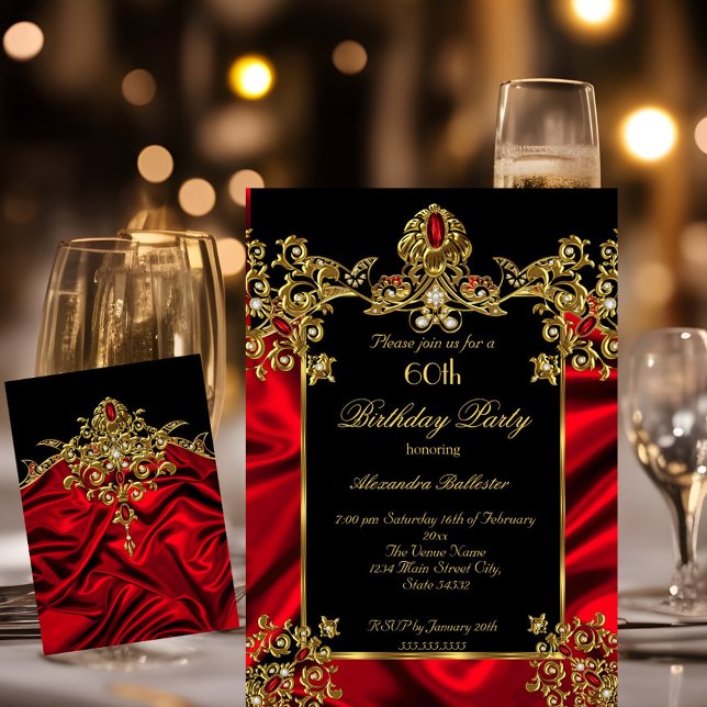 Invitación Elegante fiesta de cumpleaños número 60 de seda ro (Subido por el creador)