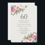 Invitación Elegante fiesta de cumpleaños número 60 de White R<br><div class="desc">Blanca Roses Mujeres 60 cumpleaños Invitan a un hermoso y elegante diseño de acuarela floral Personalizable completo / personalizado</div>