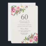 Invitación Elegante fiesta de cumpleaños número 60 de White R<br><div class="desc">Blanca Roses Mujeres 60 cumpleaños Invitan a un hermoso y elegante diseño de acuarela floral Personalizable completo / personalizado</div>