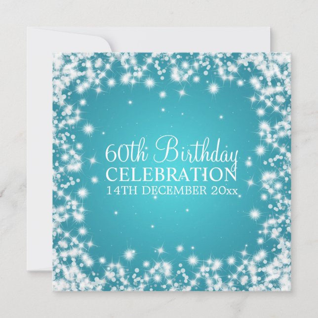 Invitación Elegante fiesta de cumpleaños número 60, espuma az (Anverso)