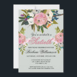 Invitación Elegante fiesta de cumpleaños número 60 floral pin<br><div class="desc">Comenzar esta especial celebración de cumpleaños número 60 en un estilo elegante con esta bella invitación pintada a mano con flores coloridas pero suaves — liderando con un rosa y verde rubor, y agregando interesantes otros toques de color. Todo el texto puede ser personalizado para su fiesta incluyendo la edad...</div>