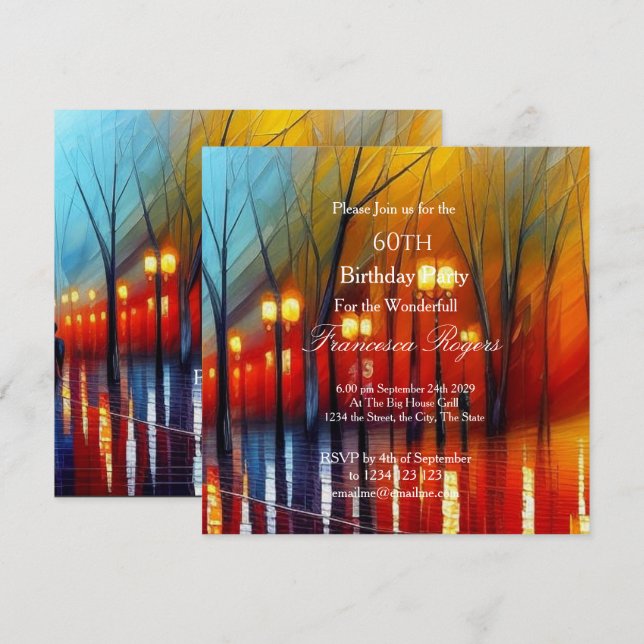 Invitación Elegante fiesta de cumpleaños número 60 luces amar (Anverso / Reverso)