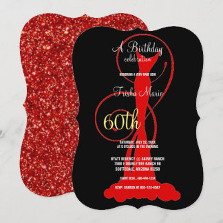 Invitación Elegante fiesta de cumpleaños número 60 Vestido ro
