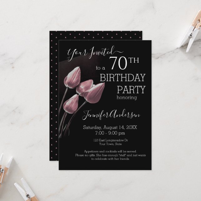 Invitación Elegante fiesta de cumpleaños número 70 (Anverso/Reverso In Situ)