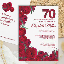 Invitación Elegante fiesta de cumpleaños número 70 - Floral r