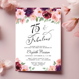 Invitación Elegante fiesta de cumpleaños número 75 de Floral