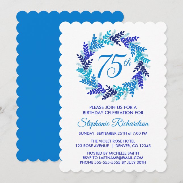 Invitación Elegante fiesta de cumpleaños número 75 de la coro (Anverso / Reverso)
