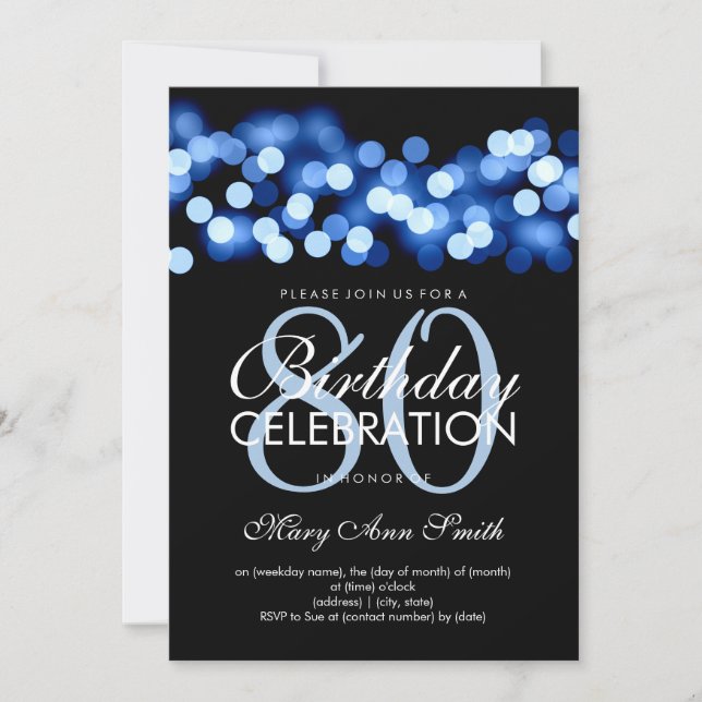 Invitación Elegante fiesta de cumpleaños número 80 Blue Holly (Anverso)