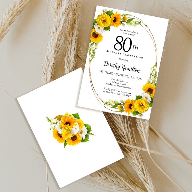 Invitación Elegante fiesta de cumpleaños número 80 de girasol (Subido por el creador)