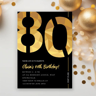 Invitación Elegante fiesta de cumpleaños número 80 de negro y