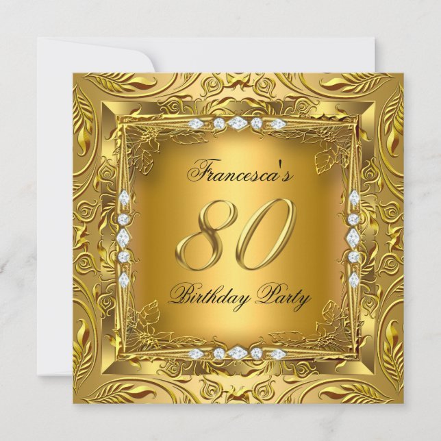 Invitación Elegante fiesta de cumpleaños número 80 Elite oro  (Anverso)