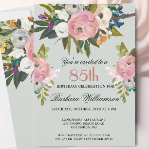 Invitación Elegante fiesta de cumpleaños número 85 con flores