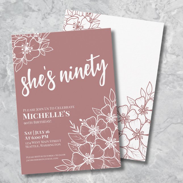 Invitación Elegante fiesta de cumpleaños número 90 (Elegant Ninety 90th Birthday Party Invitation)