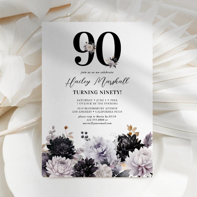 Invitación Elegante fiesta de cumpleaños número 90 con tema f (Subido por el creador)