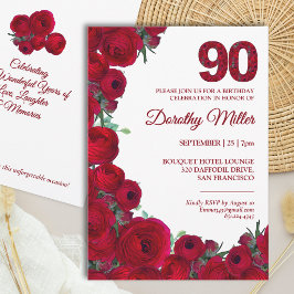 Invitación Elegante fiesta de cumpleaños número 90 - Floral r