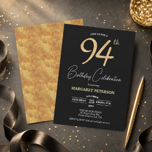 Invitación Elegante fiesta de cumpleaños número 94 con brillo